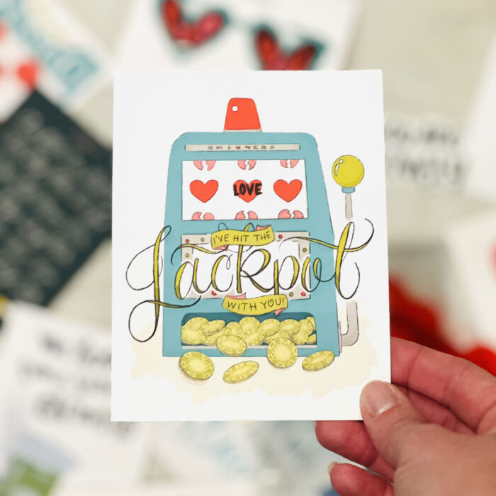 Love Jackpot Greeting Card in hand