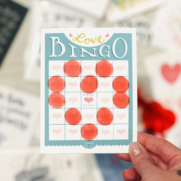 Love BINGO greeting card in hand