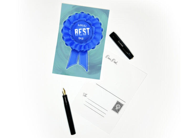 World’s Best Dad Blue Ribbon POSTCARD Sticker - Image 2