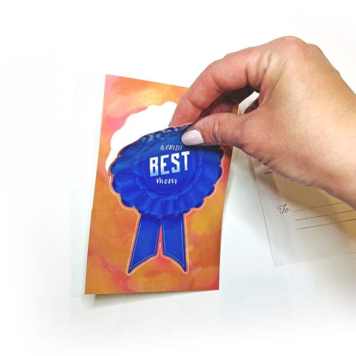 World’s Best Mom Blue Ribbon POSTCARD Sticker - Image 2