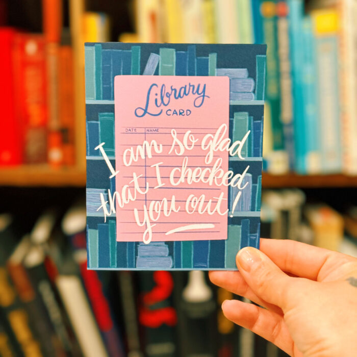 Library-inspired card greeting card in hand