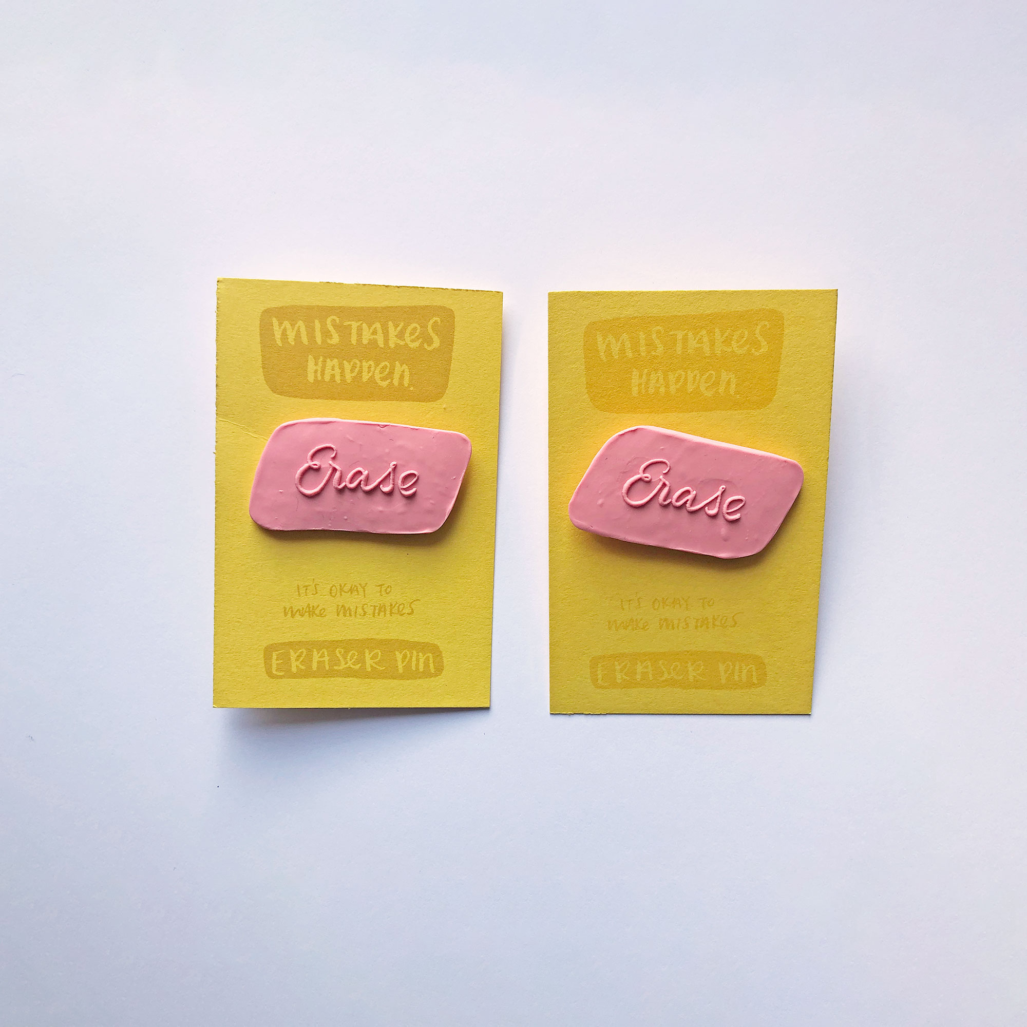 Erase Pink Eraser Pin on backer cards