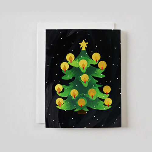 Candlelit Tree with gold accents Greeting Card by Faye & Co.
